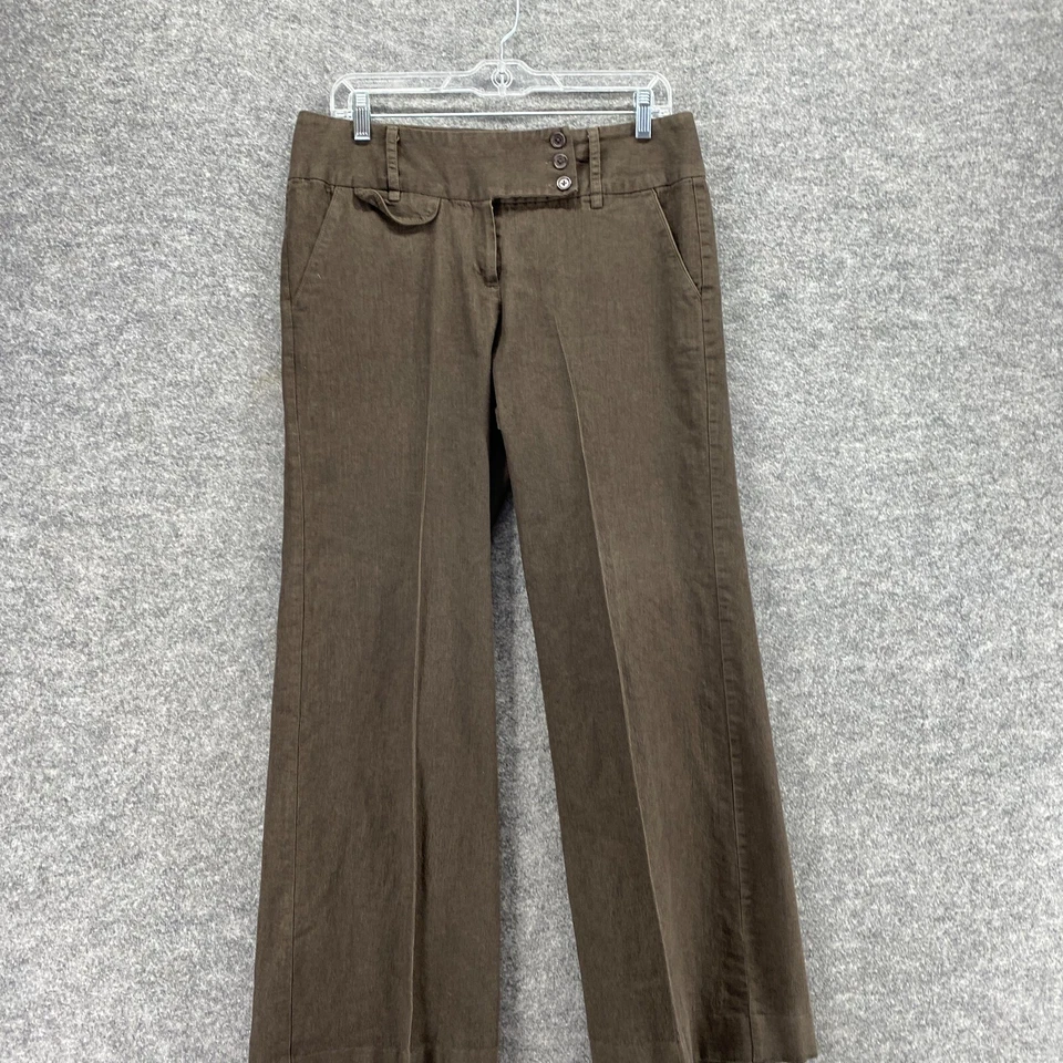 Larry Levine Dress Pants Women 8 Brown High Rise Pleated Stretch Straight Cotton - Image 3 of 4