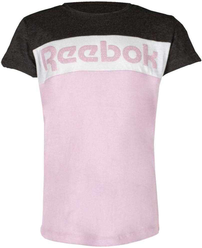 Reebok Girl T-Shirt Big Color Blocked, Pink Black, L UK
