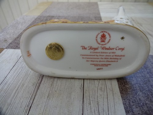 Royal Crown Derby Royal Windsor Corgi 2005 Gold Stopper 80th Birthday L/E 950 - Picture 7 of 8