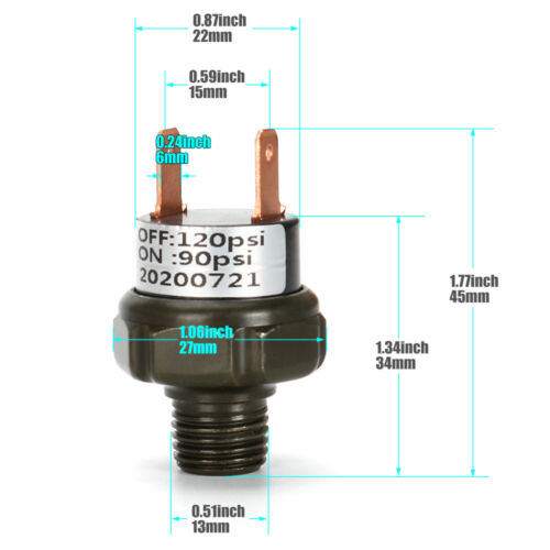 Heavy Duty 90-120 PSI Pressure Control Switch Valve Replace Air Compressor 1/4" - Foto 2 di 12