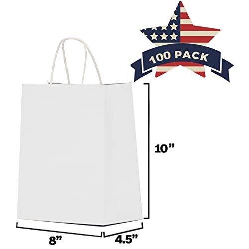 Kraft Paper Bags with Handles Bulk 100Pcs 8x4.5x10 Inch (Pack of 100) White - Picture 3 of 7