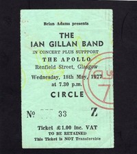 1977 Ian Gillan from Deep Purple Concert Ticket Stub Glasgow UK Glory Road