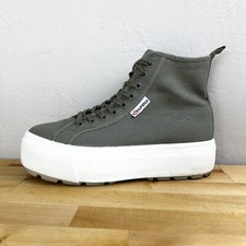 Superga 2708 High Top Tank Sneakers Platform Shoes Green Canvas Womens 9 Men 7.5