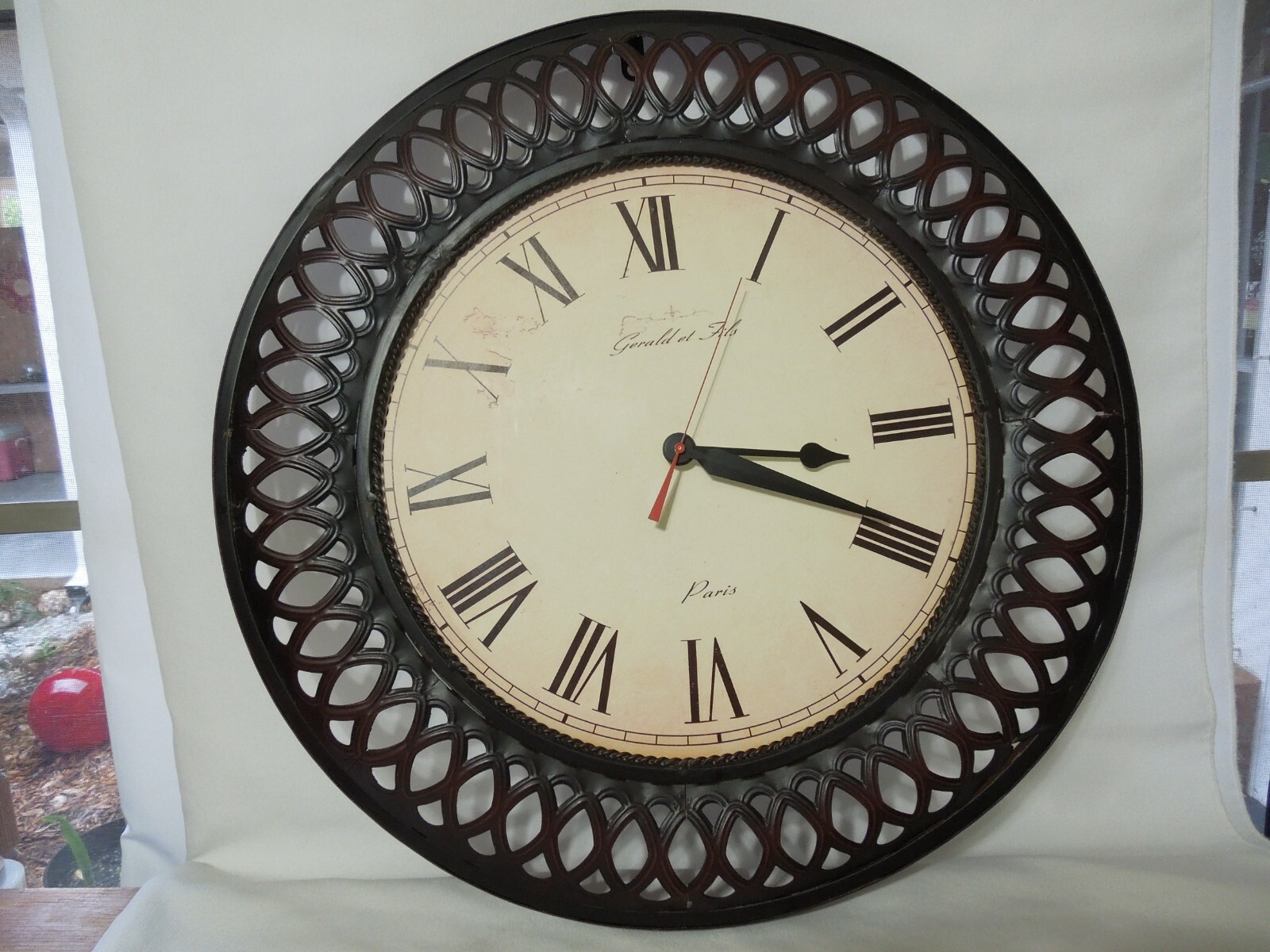 23" Quartz Wall Clock Gerald et Fils Paris Destressed Look Metal Frame