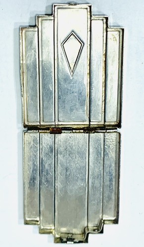 RARE Art Deco 1920's Small Make Up Compact Empire State Building Enamel Chrome - Picture 6 of 7