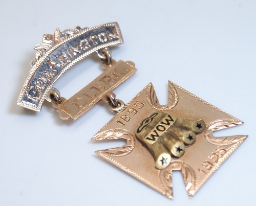 10K Gold Antique "W.O.W." Woodsmen of the World Gold Pin Back Brooch Memphis TN - Picture 2 of 4