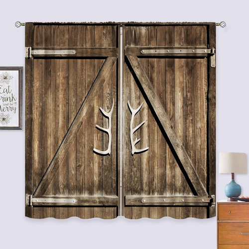 Cinbloo Rustic Barn Door Curtains Rod Pocket Farmhouse Brown Wooden Barnwood Vin - Picture 3 of 12