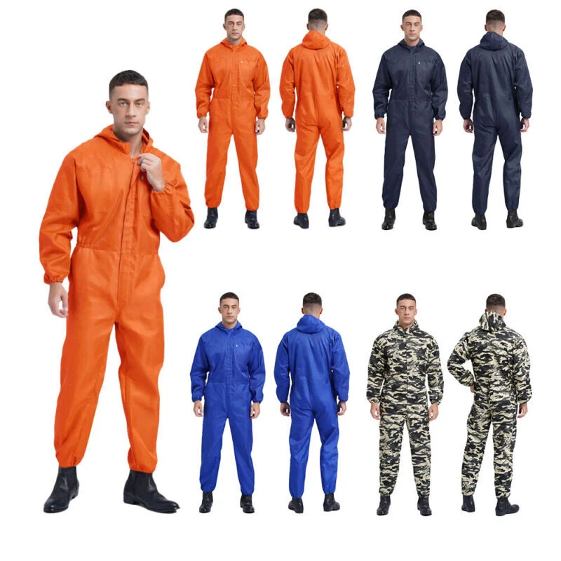 Men's Work Overalls One Piece Mechanics Lightweight Jumpsuit Hooded Coveralls - Image 4 of 4