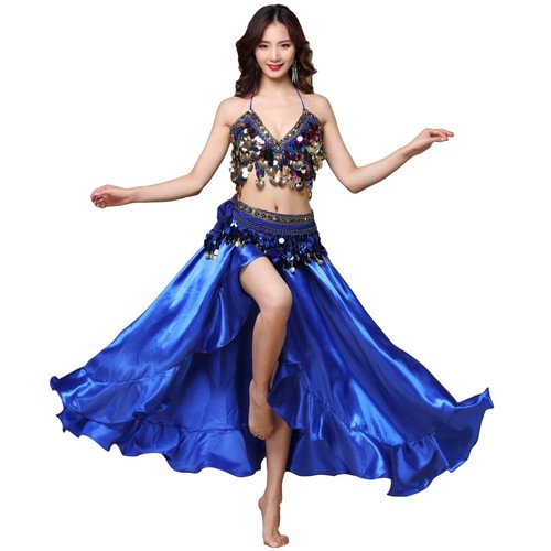 Belly Dance Top & Full Skirt & Belt Costume Belly Dance Set Indian Dance Wear Pa - Picture 6 of 23