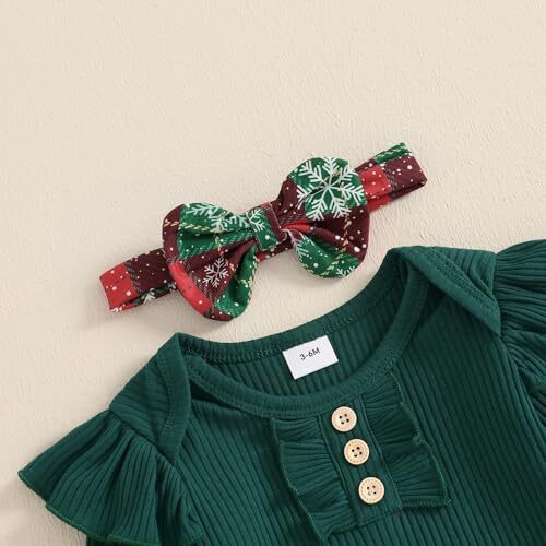 Newborn Baby Girl Clothes Ruffle Ribbed Knit Romper + Flare 0-3 Months Green - Picture 5 of 7