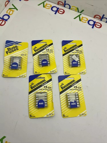 5-5pk) Bussmann 15-Amp 32-Volt AGC Glass Tube Automotive Fuse BP/AGC-15-RP - Picture 2 of 2