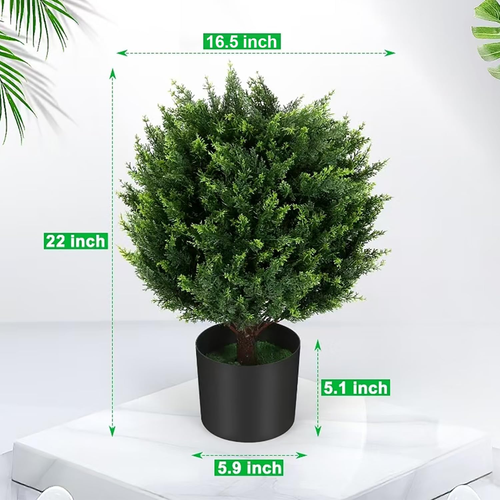 21''T Artificial Cedar Topiary Ball Tree 2 Pack, Outdoors Artificial Shrubs Fake - Picture 2 of 6