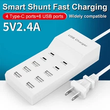 10-Port Multi USB & Type-C Charging Hub Fast Charging Station for iPhone Laptops