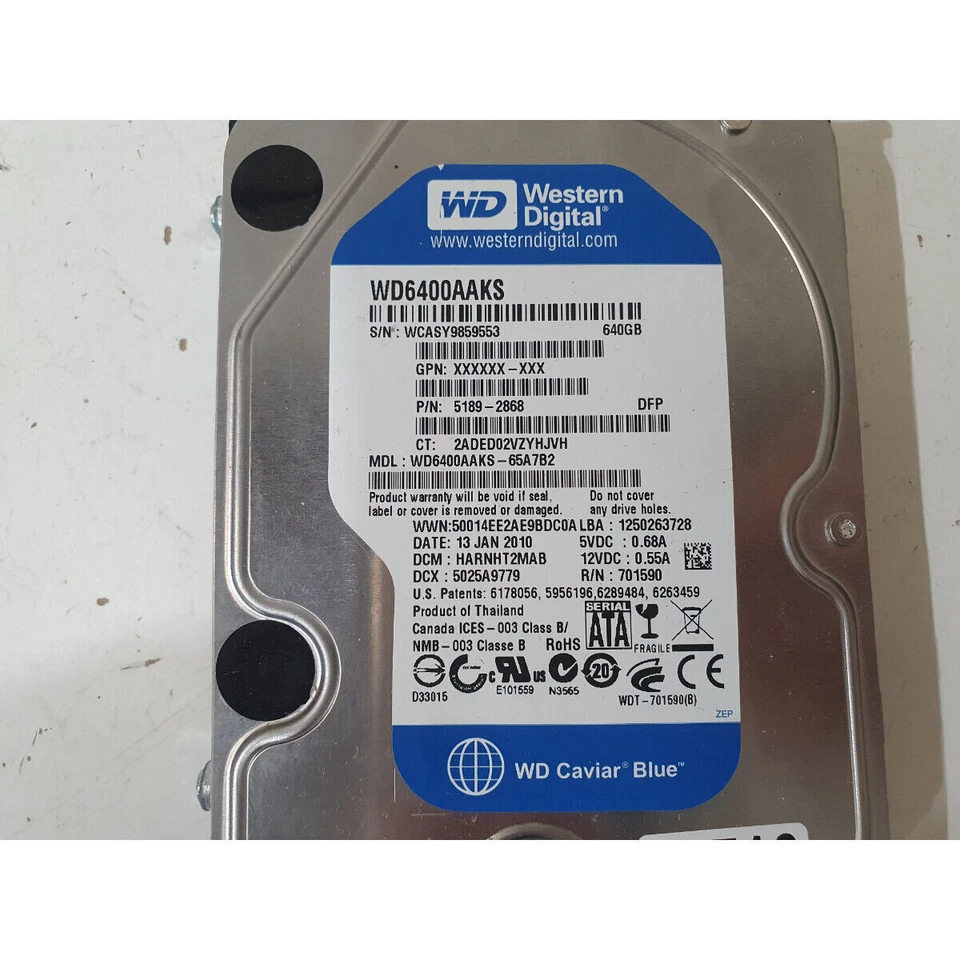 WD Caviar Blue WD6400AAKS-65A7B2 3.5" Internal Hard Drive SATA 640 GB 7200-RPM - Image 2 of 4