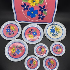 Flower Pattern Child s Tin Toy Doll Tea Set 9 pieces
