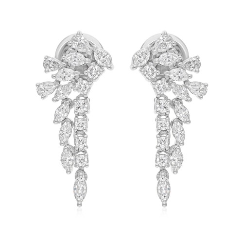 1.17 Ct SI Clarity H Color Multi Shape Diamond Dangle Earrings 18k White Gold - Picture 4 of 8