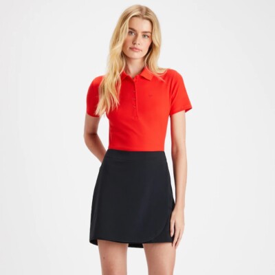 G/Fore Womens Tech Rib Performance Nylon Polo Top Size L Large Poppy Golf Shirt
