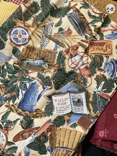 Lot of 13 Fabric Scraps Browns Green Maroon Golden Fishing Floral Tone on Tone - Picture 6 of 6