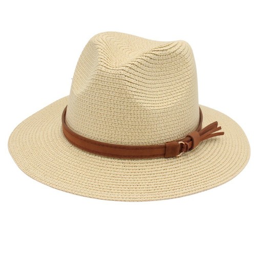 Cappello Panama Uomo Donna Tesa Larga Paglia Fedora Spiaggia Sole Cappello con Cintura in Pelle Nuovo - Foto 28 di 47