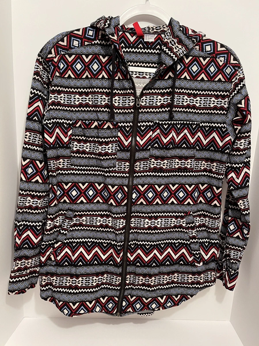 H M Divided Aztec print long sleeve Hooded shirt Unisex size