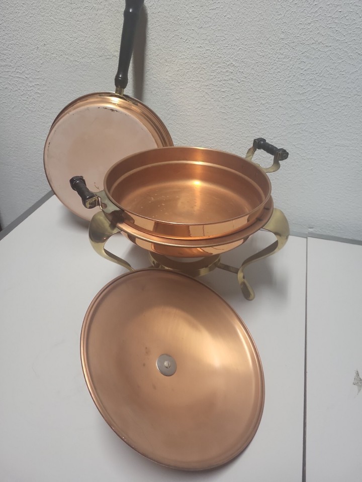 Vintage copper chafing dish Double Boiler/ Fondue Pan eBay