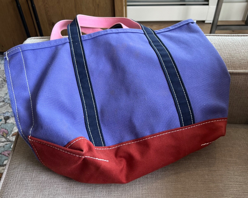 Vintage LL Bean Boat And Tote Multi Color Canvas Bag Purple Pink USA Made Rare - Picture 4 of 7