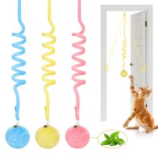Hanging Fluffy Cat Catnip Ball Toys 3 Pcs with Bell Interactive Cat Teaser