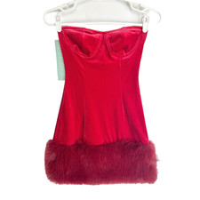 Johnny Wujek Velvet Fur Hem Corset Glam Coquette Bustier Mini Dress Women 0 XS