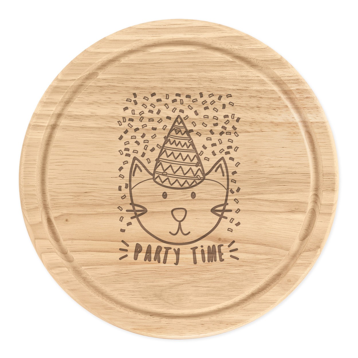 Party Time Cat Round Chopping Cheese Board Funny