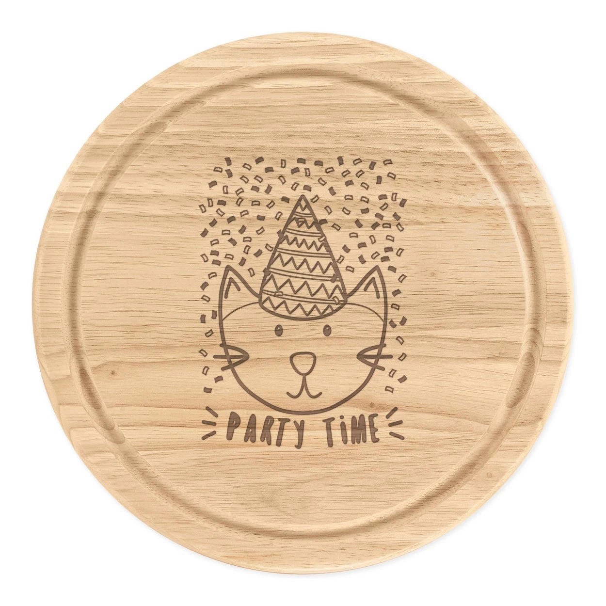 Party Time Cat Round Chopping Cheese Board Funny