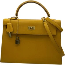 Hermes Kelly 32 Sellier Circle W Stamp Yellow GHW Courchevel #021