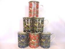 Set of 6 Assorted Strawberry Thief William Morris Straight  Mugs