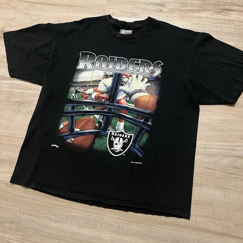 Vintage 90s Mens Oakland Raiders Nutmeg NFL T Shirt Helmet Size XXL Lee Sport - Image 3 of 4
