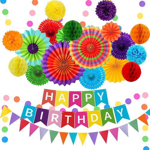 Bunte Geburtstag Party Dekoration, Mehrfarbig Happy Birthday Banner mit Pa...