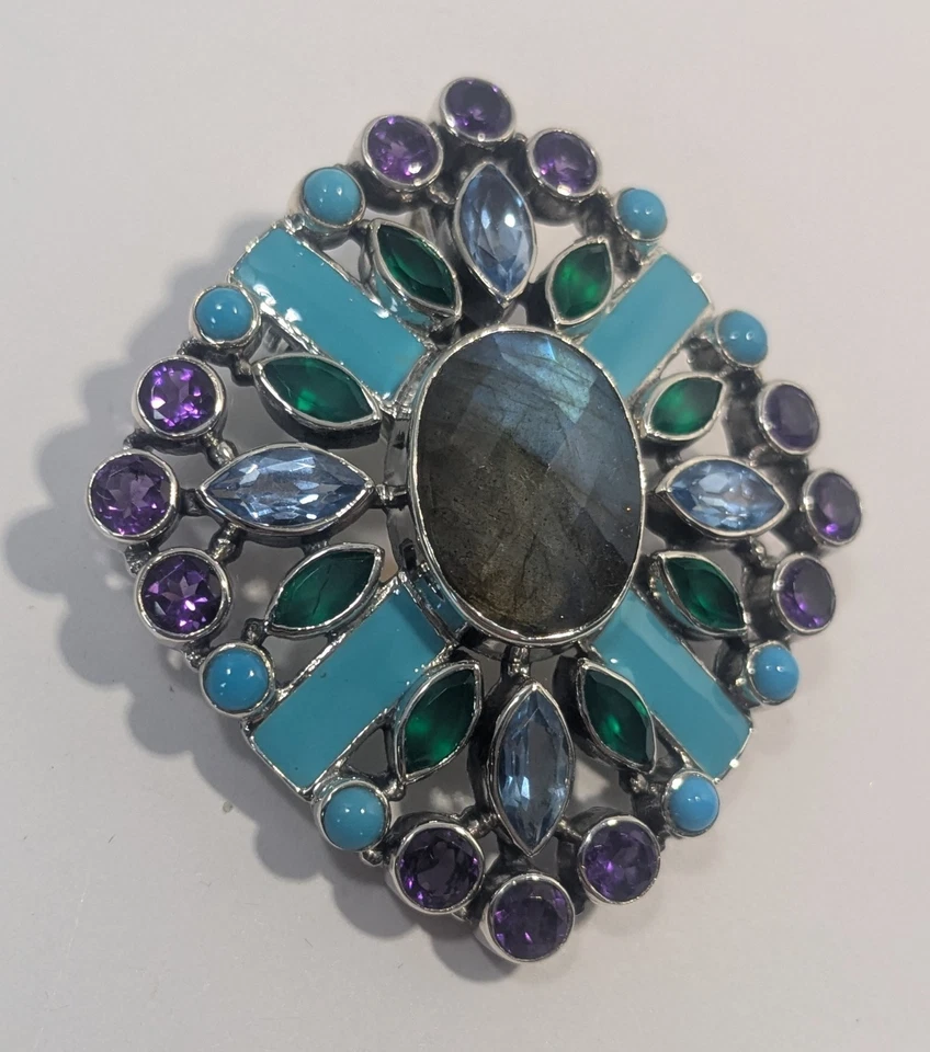 ** (NOS) Nicky Butler 925 S.Silver Labradorite/Multigem Brooch AP-09 - Image 2 of 4