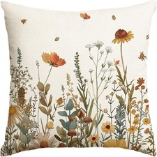 Fall Flowers Throw Pillow Cover 18x18 Inch Autumn Thanksgiving Decor