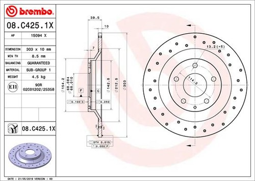 2x BRAKE DISC 08.C425.1X FOR MAZDA PY-Y8/VPS/ZA 2.5L SH-VPTS 2.2L PEX3 2.0L 4cyl - Picture 2 of 10