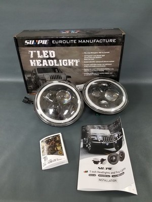 Sunpie 7'' Black LED Headlight For '76-'18 Jeep Wrangler Hummer HI H2 2 Pc In Box