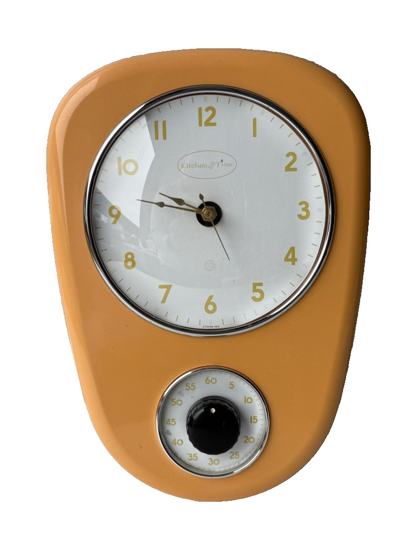 KITCHEN TIME Retro Battery-Operated Tangerine Wall Clock 13 x 8 x 2" - TESTED