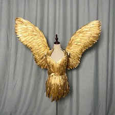 Woman Golden Feather Wing Performance Costumes Bar DJ Stage Costume Set