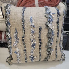 Rizzy Home Stripe Cotton Cover Poly Filled Decorative Pillow Natural/Blue