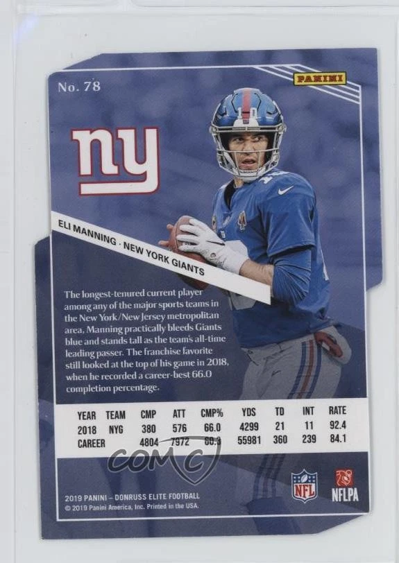 2019 Panini Donruss Elite Status Die-Cut /24 Eli Manning #78 - Image 2 of 2