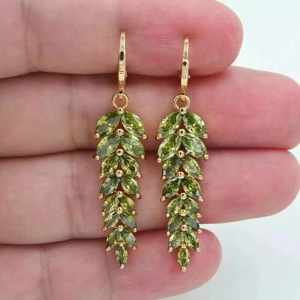 3Ct Marquise Cut Lab-Created Peridot Drop/Dangle Earrings 14K Yellow Gold Plated - Image 3 of 3