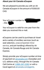 Air Canada ecoupon $300 CAD - Email Delivery