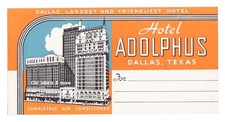 x4629 Hotel Adolphus DALLAS, TX luggage label Kofferaufkleber