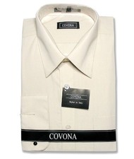 Mens Solid Beige Brown Color Dress Shirt with Convertible Cuffs sz 16 34/35