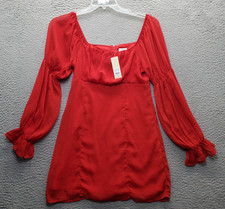 Blue Rain Mini Dress Womens Small Red Lined Chiffon Stretch Square Neck Back Zip