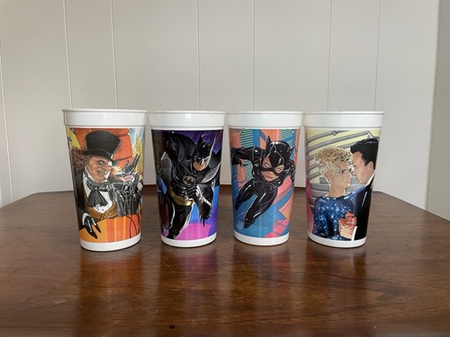 4 Batman Returns McDonald's Collector Cup Cups 1992 Penguin Catwoman Bruce Wayne