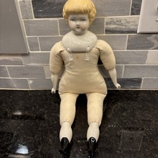Vintage German Bisque Doll Head Hands And Feet W/ Cloth Body 15” Tall