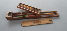 Vintage 3 tier sliding twist turn wooden school pencil box & pencil oddments
